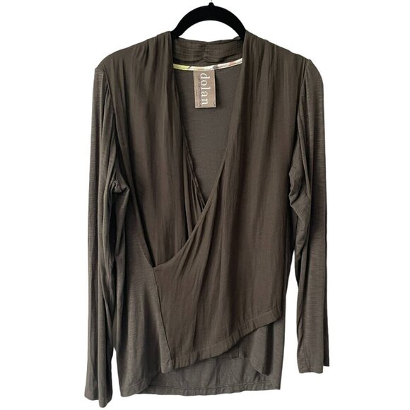 Dolan Left Coast Collection Crossroads Long Sleeve Faux Wrap Top Gray Small - Picture 1 of 7